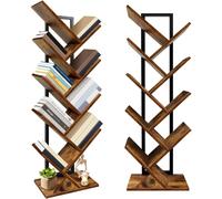 (Rustic Brown) 9-Tier Tree Bookshelf,Floor Standing Bookcase,Tree Shaped Book Shelves,Display Storage Shelving Units Storage Rack for Bedroom Living Room Office