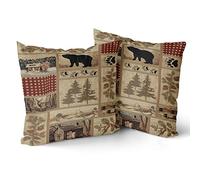 Rustic Brown Bear Square Pillow Covers 18x18 inch Set of 2 Country Deer Wild Animal Paw Cotton Indoor and Outdoor Throw Pillow Covers Decorative for Couch / Bed / Living Room /Car