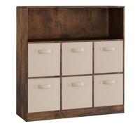 (Rustic Brown, Beige) Wooden 7 Cubed Bookcase Units Shelves 6 Drawers