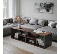 Urbn-Living Urbnliving 160Cm Height Rustic Brown/black Large Double Wooden Side Coffee Table With Storage Shelves Tv Stand