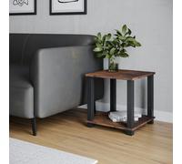(Rustic Brown & Black) 2 Tier S-Tube End Table Small Wood Bedside Nightstand With Storage Shelf