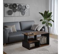 Urbn-Living Urbnliving 80Cm Height Rustic Brown & Black Wooden Side Coffee Table With Storage Shelves Tv Stand