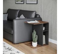 (Rustic Brown/Black) C-Shape Sofa Side Wooden Table End Coffee Bedside Nightstand Laptop Living Room
