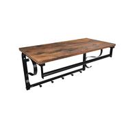 Rustic Brown & Black Wall Mounted Coat Rack with Shelf, 5 Hooks & Hanging Bar