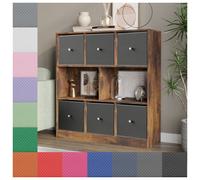 Urbn-Living Rustic Brown, Royal Blue - Asymmetrical 8 Cube Bookcase Unit W/ 6 Drawer Inserts