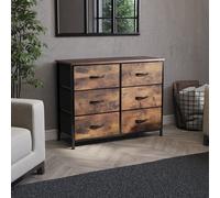 (Rustic Brown) Chorley 6 Fabric Drawer Home Storage Chest UKFR