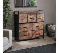 (Rustic Brown) Chorley 7 Fabric Drawer Home Storage Chest UKFR