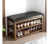 Rustic Brown Entryway Shoe Storage Bench with Leather Seat, 2-Tier Shoe Organizer for Hallway, Mudroom, and Entryway - Stylish and Functional Shoe Rack