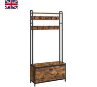 Rustic Brown Hall Tree with 9 Hooks & Shoe Bench - Stylish Entryway Solution