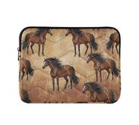 Rustic Brown Horse Quilted Laptop Sleeve Case, Shock Absorbing Padded Computer Bag for Office and Travel, Large