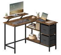 (Rustic Brown) L-Shaped Desk with 2 Spacious Drawers, Gaming Desk with Monitor Stand, Corner Desk