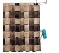 Rustic Brown Plaid Shower Curtain for Bathroom, Country Vintage Ethnic Abstract Bronze Checked Waterproof Cloth Fabric Bathroom Accessories Set with 12 Rust Proof Plastic Hooks, 60” x 72”