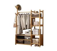 Rustic Brown Portab Wardrobe on Wheels Wooden Clothes Rack with Shoe rage & Shelves - Ideal for nizing Dresses Pants Shoes & Hats in Bedroom or Closet