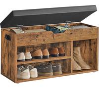 Rustic Brown Shoe Bench w/ Cushion Storage 3 Compartments 150kg Load