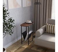 Urbn-Living Urbnliving 58Cm Height Slim Oval Side End Rustic Brown Table With Magazine Newspapers Holder Sling Rack