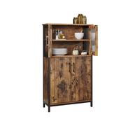 Storage Cabinet, Multipurpose Cupboard, Sideboard, Adjustable Shelf, Bathroom Cabinet, Steel Frame, Industrial Style, Rustic Brown and Black