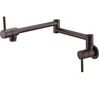Rustic Brown Wall-Mounted Pot Filler Faucet - Brass Cold Water Kitchen Tap with Double Jointed Swing Arm Commercial Grade Foldable Design Dual Handles for Easy Use