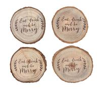 Rustic Brown Wood Christmas Log Slice Coaster Set - 1.2cm x 9.5cm (Pack of 4) - Christmas-Themed Drink Holders - Premium Quality & Unique Design - Perfect for Festive Gatherings
