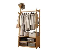 Rustic Brown Wooden Wardrobe on Wheels - Versatile Clothes Rail & Shoe Rack with Storage Shelves for Bedroom Dresses Pants Shoes & Hats - Stylish Wardrobe Rack