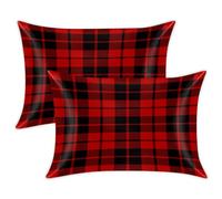 Rustic Buffalo Check Plaid Satin Pillowcase for Hair and Skin Set of 2,Standard Size Pillow Cases Black Red Tartan Pillow Covers 2 Pack with Envelope Closure 20 x 26in