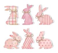 Rustic Bunny Sign Wooden Easter Table Decorations Set of 6 Farm Design on Tiered Tray Decoration Animal Figurine with Charming Finish