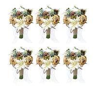 Rustic Burlap Wrapped Flower Posy,Bridal Bouquet,Artificial Rose Bouquet,Wedding Hand Flowers,Textured Wrapped Retro Design,Classic Countryside Aesthetic,for Outdoor Barn N(Size:24*30cm,Color:H-6 PCS)