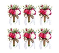 Rustic Burlap Wrapped Flower Posy,Bridal Bouquet,Artificial Rose Bouquet,Wedding Hand Flowers,Textured Wrapped Retro Design,Classic Countryside Aesthetic,for Outdoor Barn N(Size:24*30cm,Color:E-6 PCS)