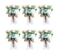Rustic Burlap Wrapped Flower Posy,Bridal Bouquet,Artificial Rose Bouquet,Wedding Hand Flowers,Textured Wrapped Retro Design,Classic Countryside Aesthetic,for Outdoor Barn N(Size:24*30cm,Color:F-6 PCS)