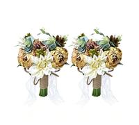 Rustic Burlap Wrapped Flower Posy,Bridal Bouquet,Artificial Rose Bouquet,Wedding Hand Flowers,Textured Wrapped Retro Design,Classic Countryside Aesthetic,for Outdoor Barn N(Size:24*30cm,Color:H-2 PCS)