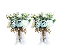 Rustic Burlap Wrapped Flower Posy,Bridal Bouquet,Artificial Rose Bouquet,Wedding Hand Flowers,Textured Wrapped Retro Design,Classic Countryside Aesthetic,for Outdoor Barn N(Size:24*30cm,Color:F-2 PCS)