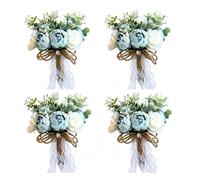 Rustic Burlap Wrapped Flower Posy,Bridal Bouquet,Artificial Rose Bouquet,Wedding Hand Flowers,Textured Wrapped Retro Design,Classic Countryside Aesthetic,for Outdoor Barn N(Size:24*30cm,Color:F-4 PCS)
