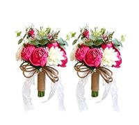 Rustic Burlap Wrapped Flower Posy,Bridal Bouquet,Artificial Rose Bouquet,Wedding Hand Flowers,Textured Wrapped Retro Design,Classic Countryside Aesthetic,for Outdoor Barn N(Size:24*30cm,Color:E-2 PCS)