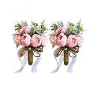 Rustic Burlap Wrapped Flower Posy,Bridal Bouquet,Artificial Rose Bouquet,Wedding Hand Flowers,Textured Wrapped Retro Design,Classic Countryside Aesthetic,for Outdoor Barn N(Size:24*30cm,Color:G-2 PCS)