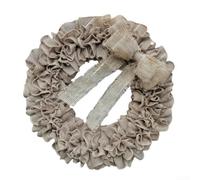 Rustic Burlap Wreath, Natural Linen Front Door Decor with Pleated Design, Farmhouse Wall Hanging for Indoor Outdoor Use, Year-Round Seasonal Decoration for Home Entryway