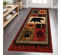 Rustic Cabin Bear Carpet Runner 120x300cm, Red Runner Rug for Hallway, Country Farmhouse Long Area Rug, Soft Non-Slip Carpet for Kitchen Bedroom Living Room