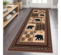 Rustic Cabin Bear Carpet Runner 120x360cm, Southwest Native Runner Rug for Hallway, Bear Long Carpet, Machine Washable Rug for High Traffic Areas in Hallway