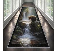 Rustic Cabin Bear Carpet Runner 60x120cm, Waterfall Forest Bear Runner Rug for Hallway, Wildlife Lodge Long Narrow Rug, Washable Non-Slip Carpet for Kitchen Hallway Laundry