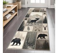 Rustic Cabin Bear Carpet Runner 60x120cm, Western Bear Elk Deer Runner Rug for Entryway, Country Lodge Long Narrow Rug, Washable Non-Slip Carpet for Kitchen Hallway Laundry