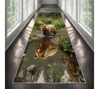Rustic Cabin Bear Carpet Runner 80x200cm, Wild Animal Brown Bear Runner Rug for Hallway, Woodland Lodge Long Carpet, Soft Machine Washable Rug for High Traffic Areas in Home