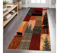 Rustic Cabin Bear Carpet Runners for Hallways 60x240cm Lodge Moose & Bear Carpet Runner, Western Woodland Long Area Rug, Machine Washable Rug for High Traffic Areas in Hallway