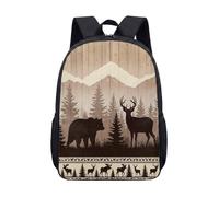 Rustic Cabin Bear Deer Printed Backpack 17 Inch Vintage Mountain Forest School Bag for Kids Teens Student Outdoor Nature Wildlife, BEAR FAMILY Welcome To Our CABIN (03)