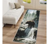 Rustic Cabin Bear Hallway Runner Rug 60x120cm Long Washable, Forest Wild Animal Carpet Runner Rugs Non Slip, Kitchen Entryway Hall Bedroom Decor, Soft Low Pile jdP206