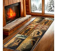 Rustic Cabin Bear Runner Rug 60x210, Lodge Wildlife Bear Moose Area Rug Mountains and Forests Country Style Floor Mats Washable Hallway Rugs Non-Slip Entrance Runner Floor Aztecs Carpet