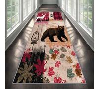 Rustic Cabin Bear Runner Rug for Hallway 120x360cm Vintage Lodge Carpet Runner, Fall Western Farmhouse Long Carpet, Machine Washable Rug for High Traffic Areas in Hallway