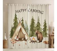Rustic Cabin Bear Window Curtains 46 x 72 Inch 2 Panel Sets - Forest Wildlife Hunting Theme Blackout Curtains Cartoon Vintage Farmhouse Style Window Treatments Drapes Room Decor Aesthetic for Bedroom