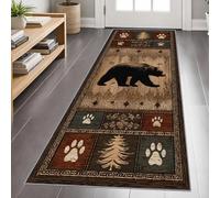 Rustic Cabin Black Bear Carpet Runner 60x120cm, Runner Rug for Hallway, Western Farmhouse Long Narrow Rug, Washable Non-Slip Carpet for Kitchen Hallway Laundry