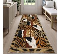 Rustic Cabin Cheetah Print Runner Rug for Hallway 60x240cm Tiger Print Carpet Runner, Leopard Patchwork Long Carpet, Soft Machine Washable Rug for High Traffic Areas in Home
