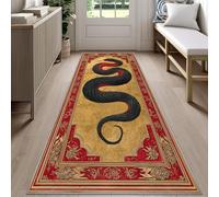 Rustic Cabin Gothic Snake Runner Rug for Hallway 120x360cm Snake Print Carpet Runner, Red Bordered Long Carpet, Machine Washable Rug for High Traffic Areas in Hallway
