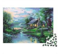 Rustic Cabin Lake Scene 1000pc Jigsaw Puzzle for Adults Cosy Night In Stress Relief Puzzle Brain Teaser Eco-friendly 52x38cm/1000pcs