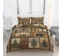 Rustic Cabin Lodge Duvet Cover Double Bed Set 3 Pcs, Forest Animal Bear Pattern Print Bedding Set With Zipper Closure Microfibre Quilt Cover & 2 Pillowcases, Cosy Soft Easy Care Bedding 200x200 D8f08